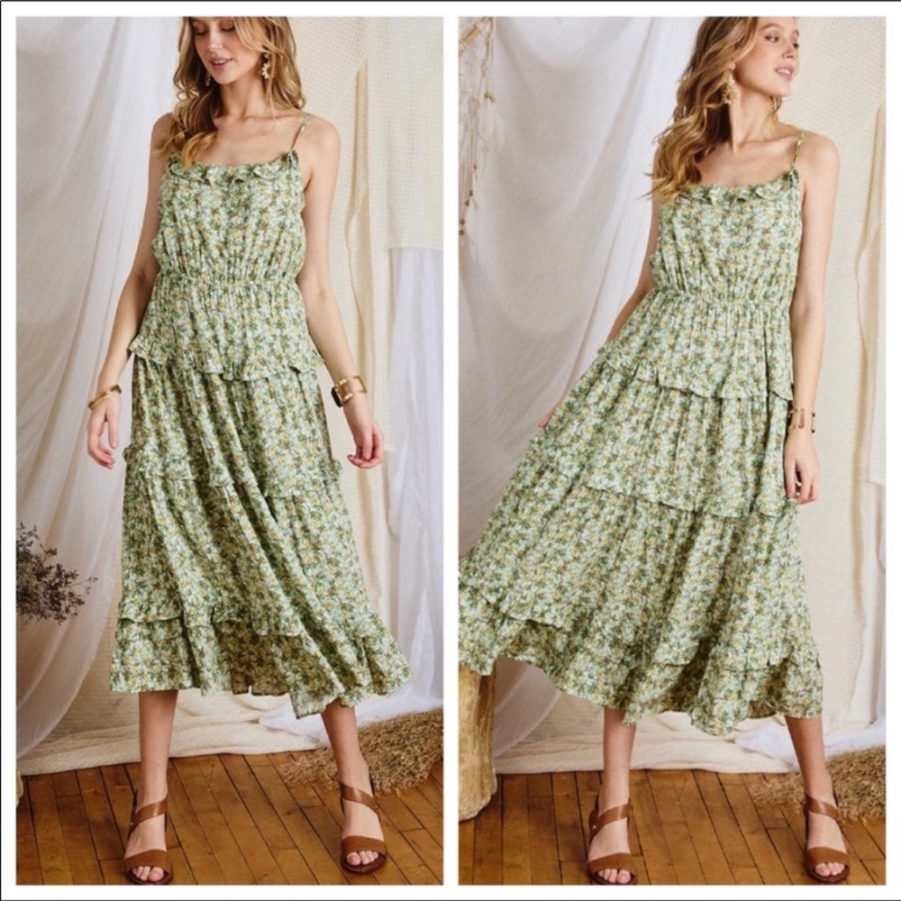 Floral Print Dress - Ruffle Edges Spaghetti Strap